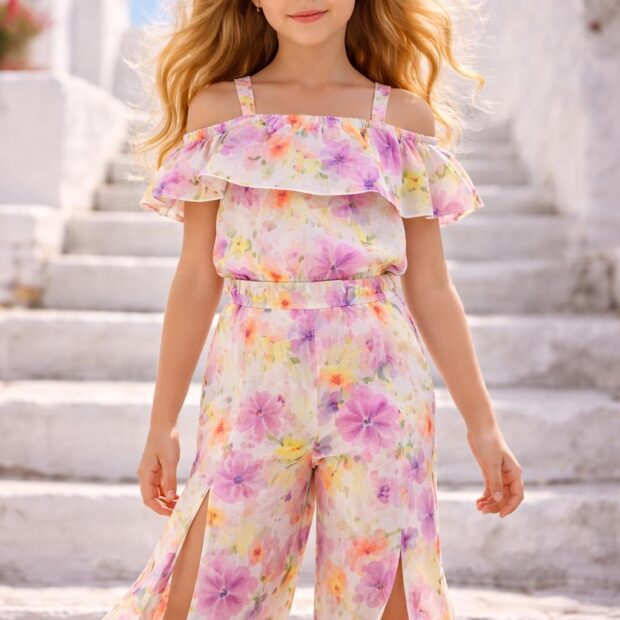 Sweet BabyΠαιδικό Σετ με Παντελόνι Καλοκαιρινό 2τμχ Λιλά