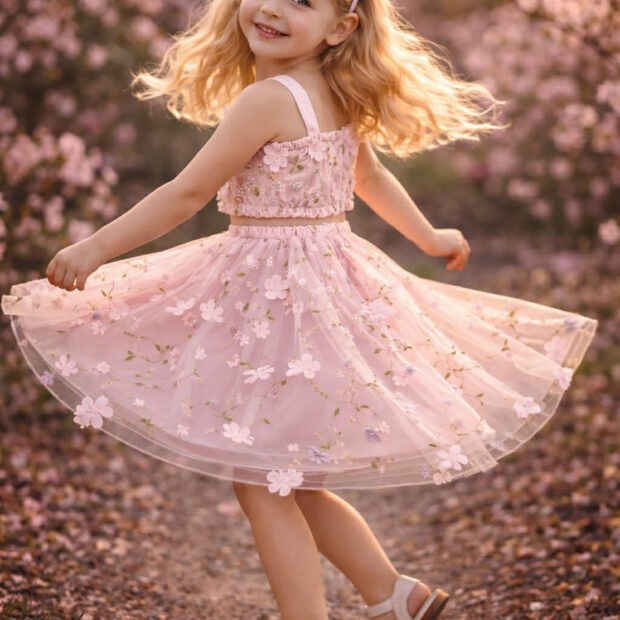 Sweet BabyΠαιδικό Σετ με Φούστα Καλοκαιρινό 2τμχ Ρόζ