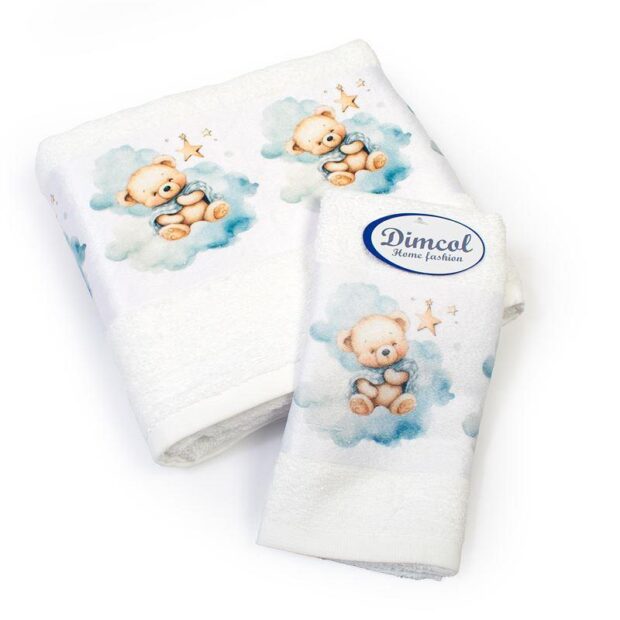 Πετσέτα Σετ 2 τεμ Με Ψηφιακή Εκτύπωση bebe Cute Bear 302 30X50,70X140 White 100% Cotton