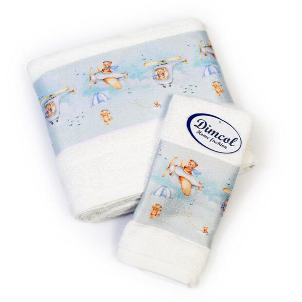 Πετσέτα Σετ 2 τεμ Με Ψηφιακή Εκτύπωση bebe Helicopter 306 30X50,70X140 White 100% Cotton