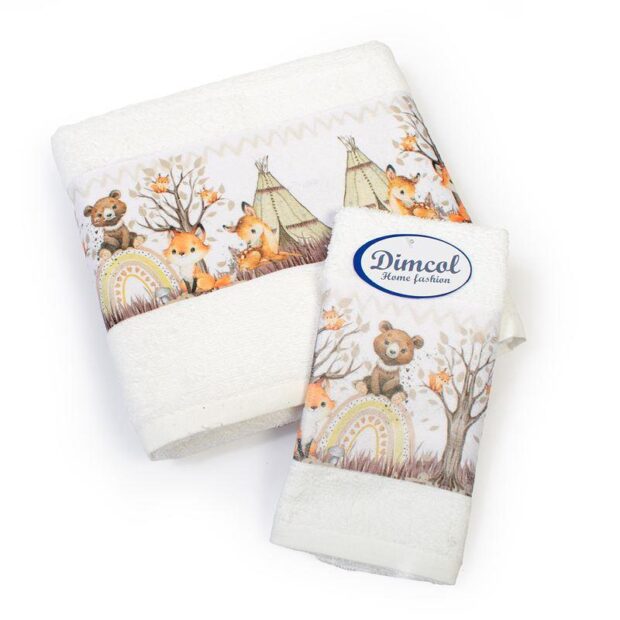 Πετσέτα Σετ 2 τεμ Με Ψηφιακή Εκτύπωση bebe Forest Animals 336 30X50,70X140 Ecru 100% Cotton